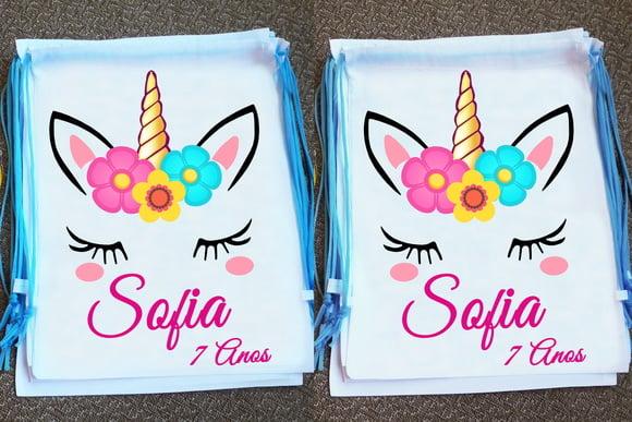 Mochilinha Ecobag Sacochila Personalizada Unicórnio