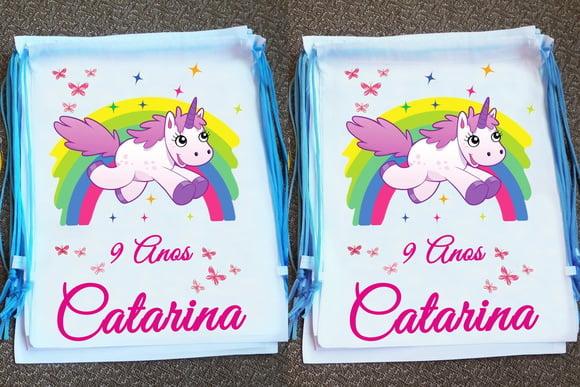 Mochilinha Ecobag Sacochila Personalizada Unicórnio