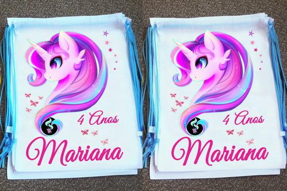 Mochilinha Ecobag Sacochila Personalizada Unicórnio