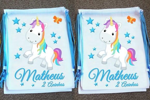 Mochilinha Ecobag Sacochila Personalizada Unicórnio