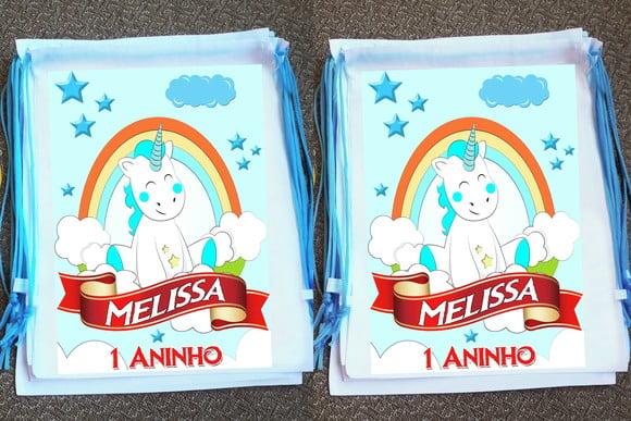 Mochilinha Ecobag Sacochila Personalizada Unicórnio Meninos