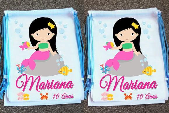 Mochilinha Ecobag Sacochila Personalizadas Sereias