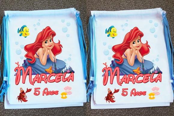Mochilinhas Ecobag Sacochila Ariel Pequena Sereia