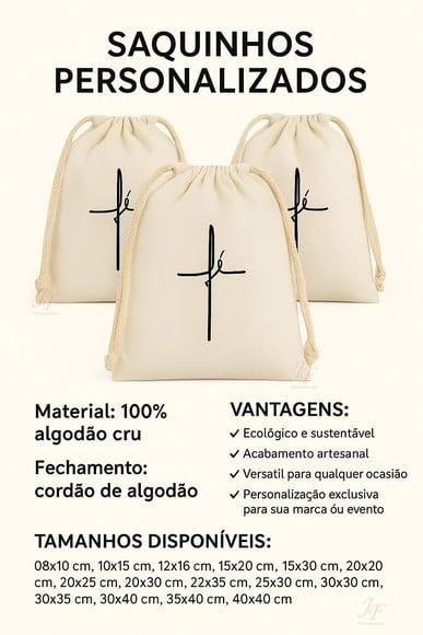 Saquinhos 20 x 20cm Personalizados Algodão Cru Lembrancinhas