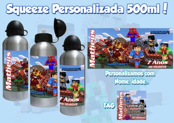 Squeeze Garrafinha Alumínio 500 ml Personalizada Minecraft