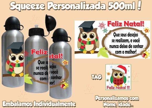 Squeeze Garrafinha Alumínio 500 ml Personalizada Natal