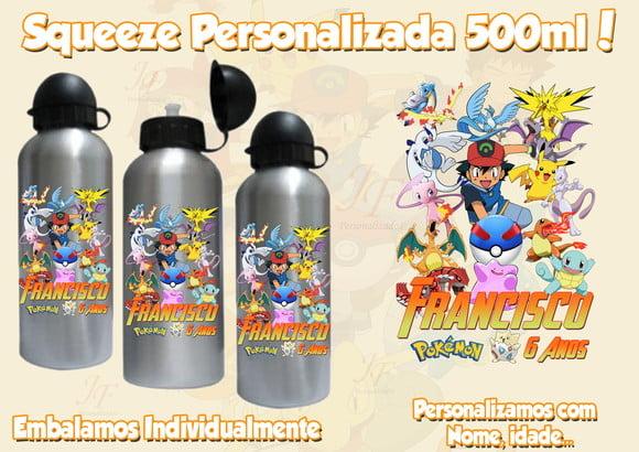 Squeeze Garrafinha Alumínio 500 ml Personalizada Pokemon