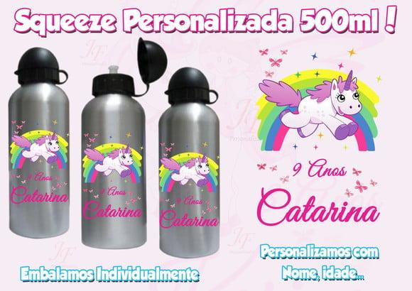 Squeeze Garrafinha Alumínio Personalizada 500 Ml Unicórnio