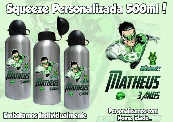 Squeeze Garrafinha Alumínio Personalizada Lanterna Verde