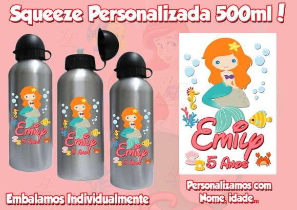 Squeeze Garrafinha Alumínio Personalizada Pequena Sereia
