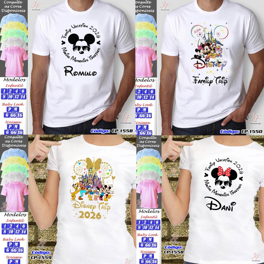 Kit 10 Camisetas Personalizadas Viagem Família Disney