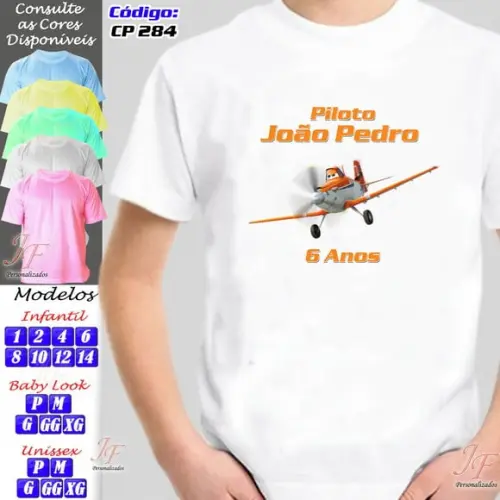 01 Camiseta Adulto Infantil Aviões Personalizada