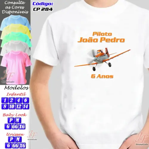 01 Camiseta Adulto Infantil Aviões Personalizada