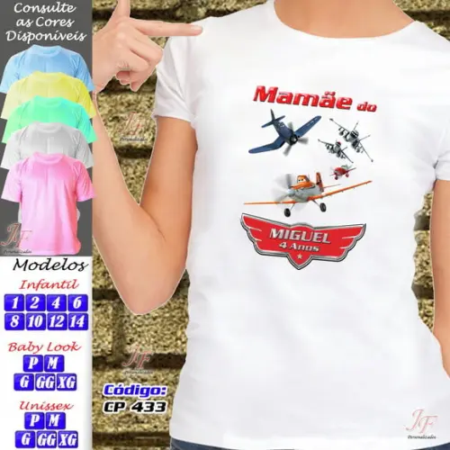 01 Camiseta Adulto Infantil Aviões Personalizada