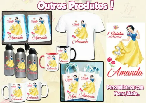 01 Camiseta Adulto Infantil Branca de Neve Personalizada