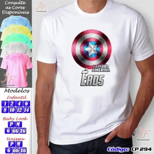 01 Camiseta Adulto Infantil Capitão América Personalizada