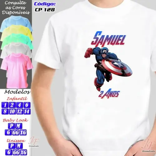 01 Camiseta Adulto Infantil Capitão América Personalizada
