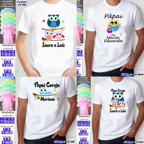 01 Camiseta Adulto Infantil Coruja Personalizada
