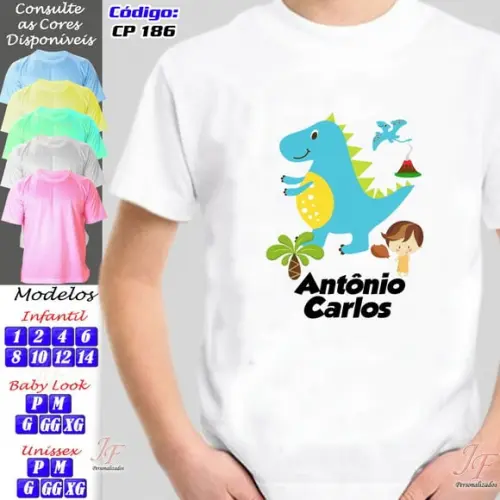 01 Camiseta Adulto Infantil Dinossauro Personalizada