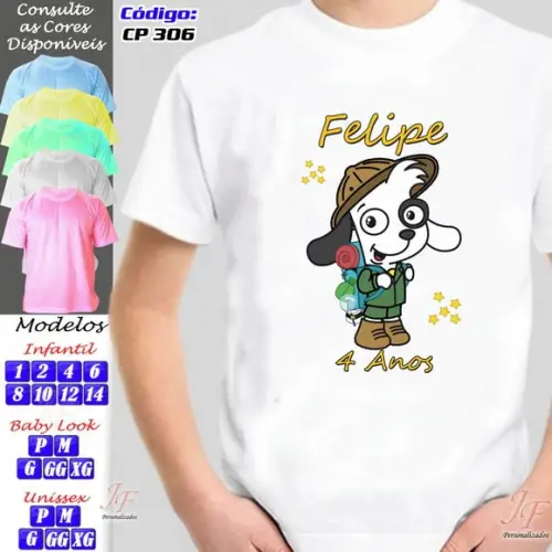 01 Camiseta Adulto Infantil Doki Personalizada