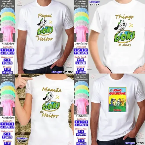 01 Camiseta Adulto Infantil Doki Personalizada
