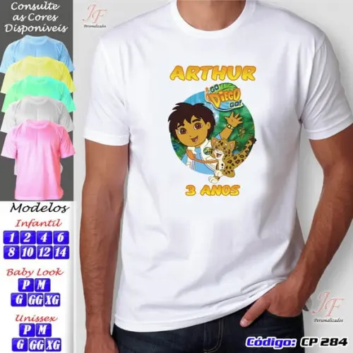 01 Camiseta Adulto Infantil Dora Aventureira Personalizada