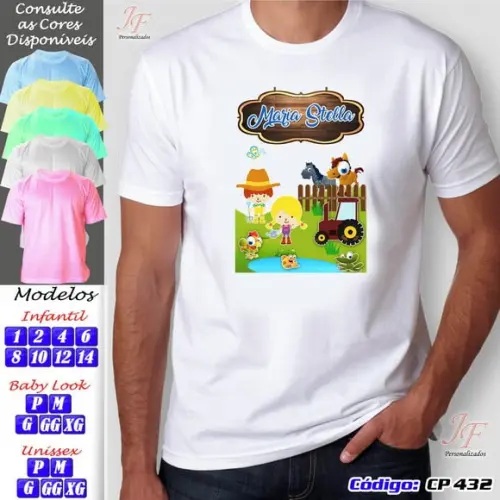 01 Camiseta Adulto Infantil Fazendinha Personalizada
