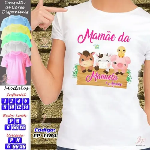 01 Camiseta Adulto Infantil Fazendinha Personalizada