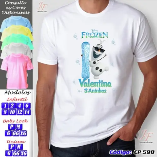 01 Camiseta Adulto Infantil Frozen Fever Personalizada
