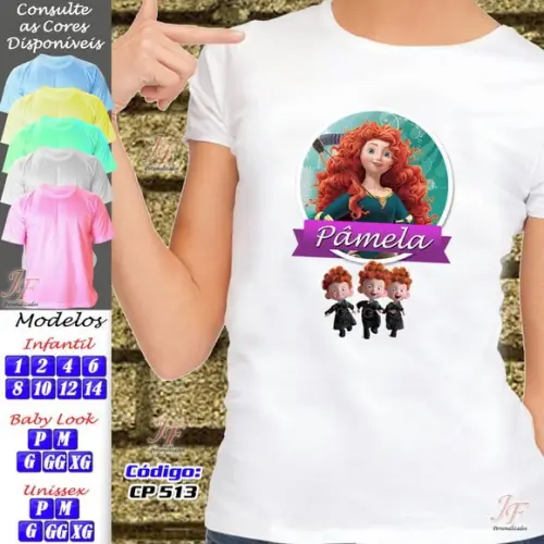 01 Camiseta Adulto Infantil Merida Valente Personalizada