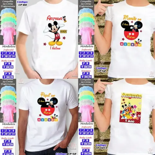 01 Camiseta Adulto Infantil Mickey Mouse Personalizada