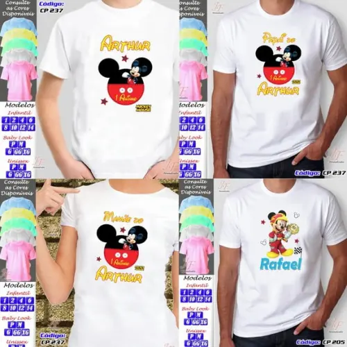 01 Camiseta adulto Infantil Mickey Mouse Personalizada