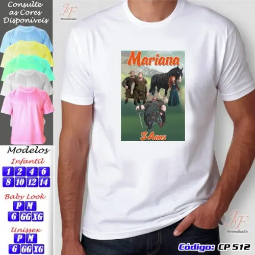 01 Camiseta Adulto Infantil Merida Valente Personalizada