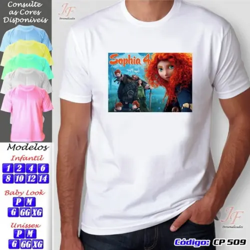 01 Camiseta Adulto Infantil Merida Valente Personalizada