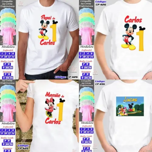 01 Camiseta adulto Infantil Mickey Mouse Personalizada