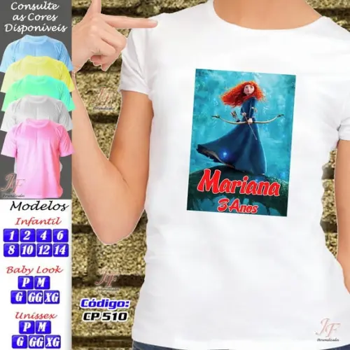 01 Camiseta Adulto Infantil Merida Valente Personalizada