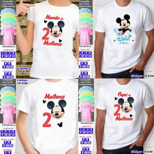 01 Camiseta Adulto Infantil Mickey Mouse Personalizada