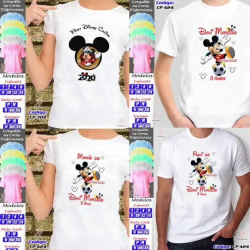 01 Camiseta Adulto Infantil Mickey Mouse Personalizada