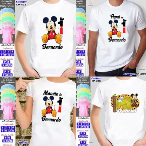01 Camiseta Adulto Infantil Mickey Mouse Personalizada