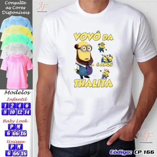 01 Camiseta Adulto Infantil Minions Personalizada