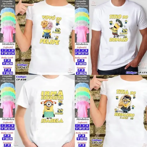 01 Camiseta Adulto Infantil Minions Personalizada