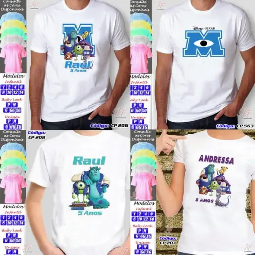 01 Camiseta Adulto Infantil Monstros SA Personalizada