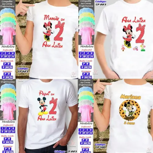 01 Camiseta Adulto Infantil Minnie Vermelha Personalizada