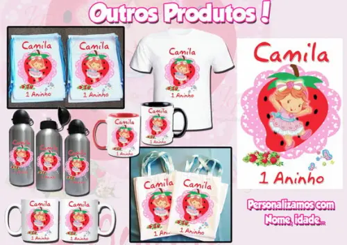 01 Camiseta Adulto Infantil Moranguinho Personalizada