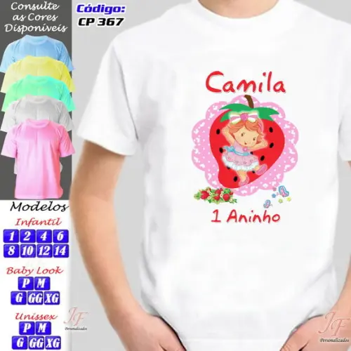 01 Camiseta Adulto Infantil Moranguinho Personalizada