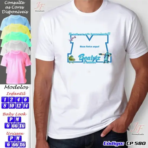 01 Camiseta Adulto Infantil Monstros SA Personalizada