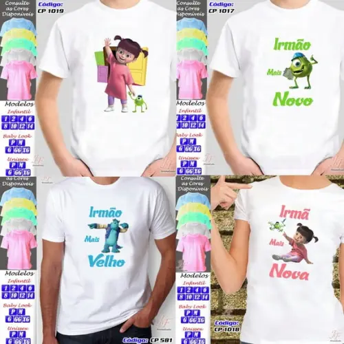 01 Camiseta Adulto Infantil Monstros SA Personalizada