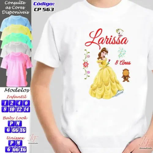 01 Camiseta Adulto Infantil Personalizada A Bela e a Fera
