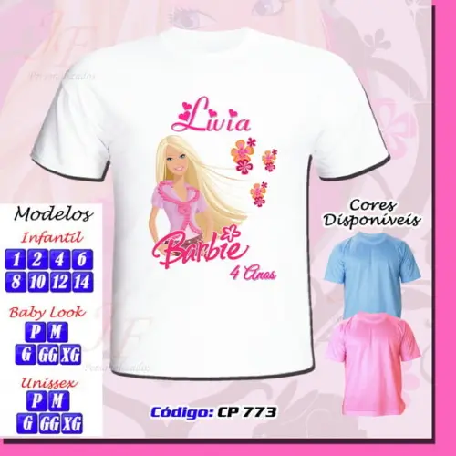01 Camiseta Adulto Infantil Personalizada Barbie