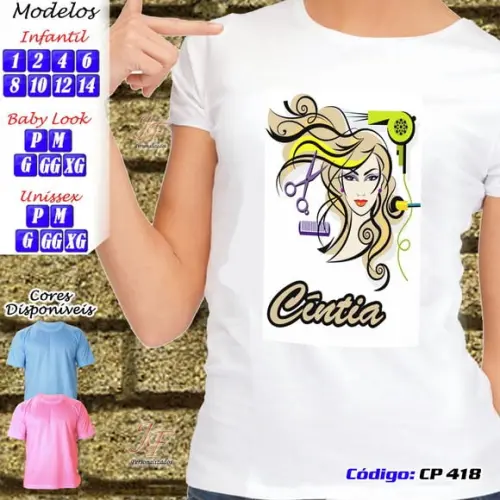 01 Camiseta Adulto Infantil Personalizada Cabeleireira